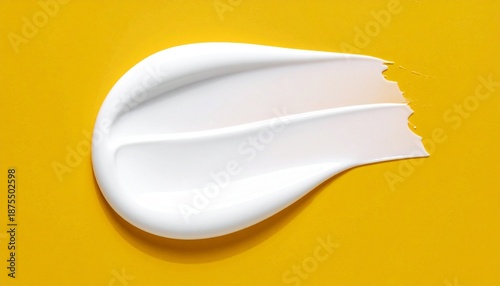 White Cream Smear on Yellow Background Highlighting Skincare Texture and Cosmetic Product Appeal