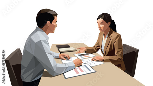 Business meeting between professionals in a low poly art style