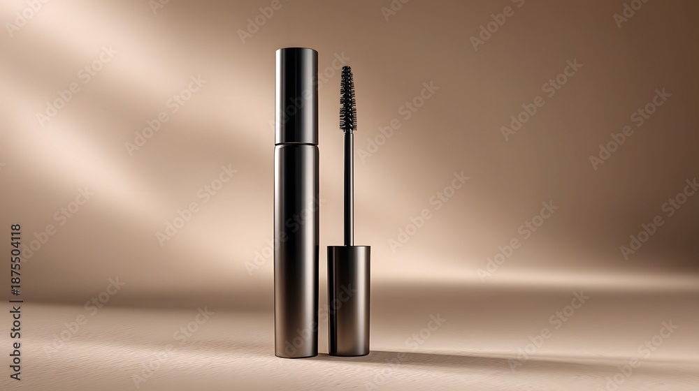 Obraz premium A black mascara wand is shown with a black tube