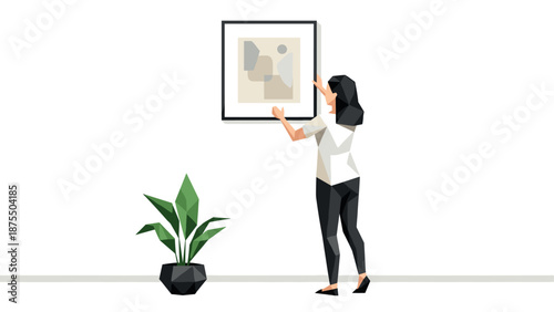 Abstract geometric art and interior design with a low poly style