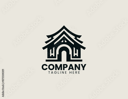 Yaodong house illustrated as traditional black vector logo design
