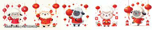 vector character sheep dressed in Chinese New Year