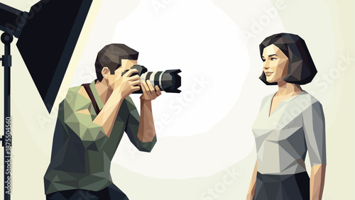 Low poly photography session: photographer and model