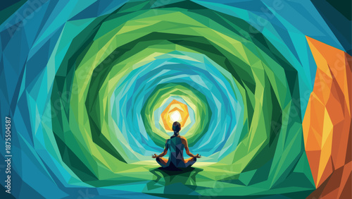 Geometric meditation: colorful low poly design with zen vibes