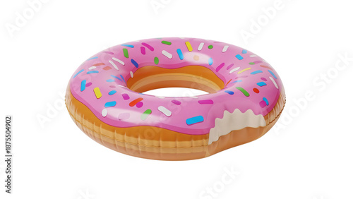 An inflatable donut with pink frosting and sprin on black background illustration.