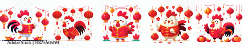 vector character chicken dressed in Chinese New Year