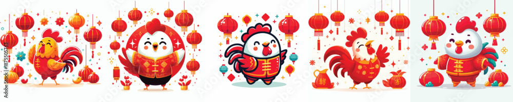 Fototapeta premium vector character chicken dressed in Chinese New Year