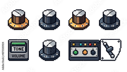 Pixel art control knobs and panels with retro gaming style