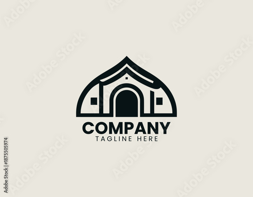 Yaodong house illustrated as traditional black vector logo design