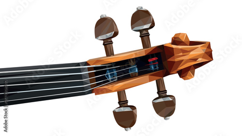 Low poly violin head with geometric design and detailed strings