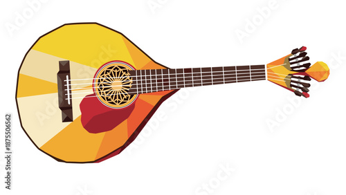 Geometric low poly acoustic mandolin on white background