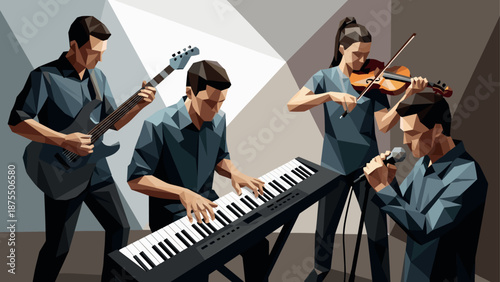 Geometric musicians: band of polygonal artistry in a modern performance setting