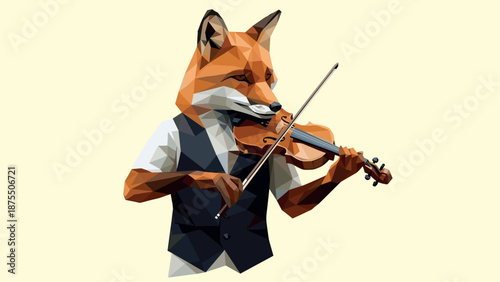 Polygonal fox playing violin in geometric art style