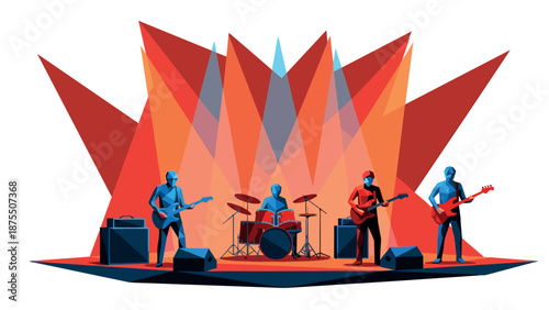 Dynamic geometric band on stage with abstract lighting