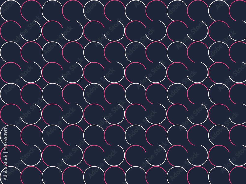 Obraz premium Repeating Pattern of Pink and White C Shapes on Dark Blue Background abstract geometric