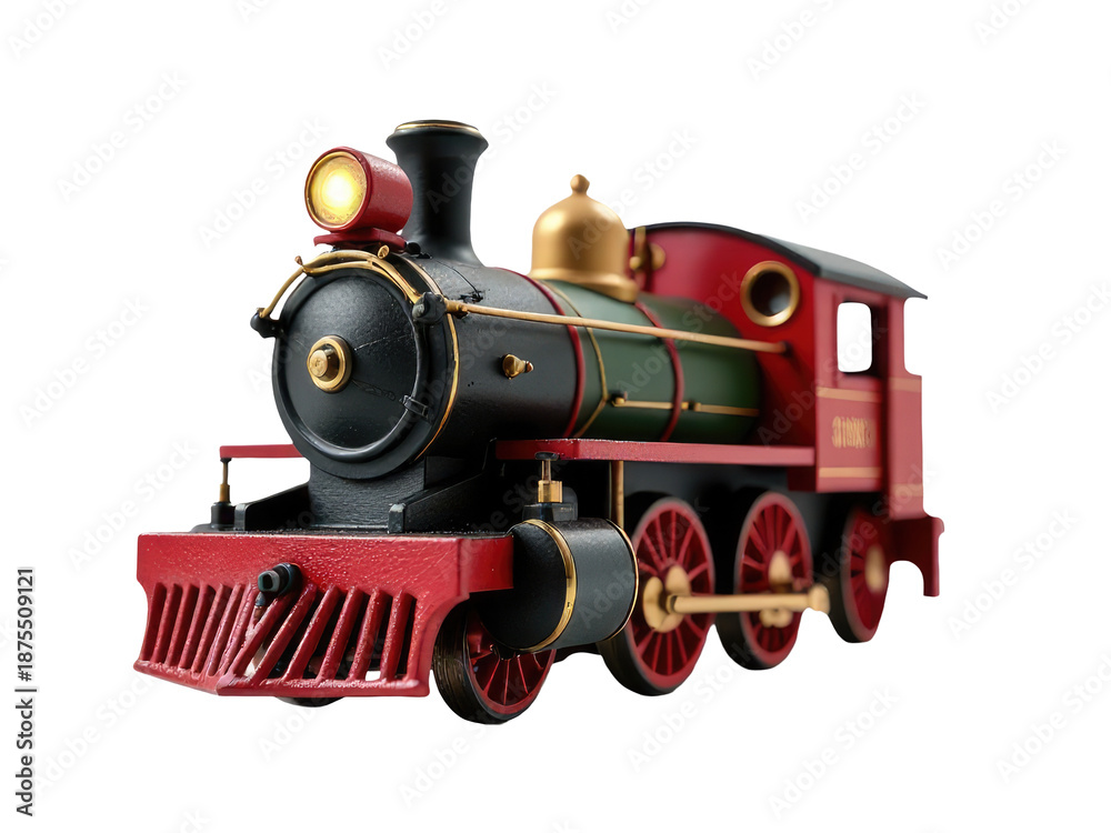 Obraz premium A close-up shot of a red and black train on a white background