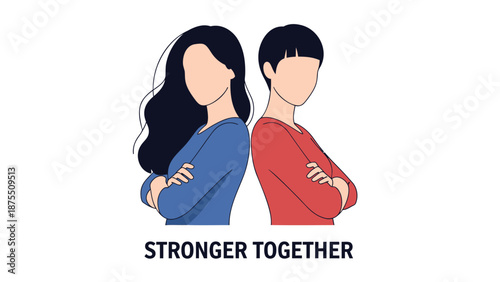 Two people standing back to back with arms crossed stronger together concept