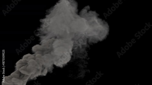 Animated images of thick, gray smoke; a dense plume of smoke resembling smoke from a fire. Alpha channel included in the end of the clip.