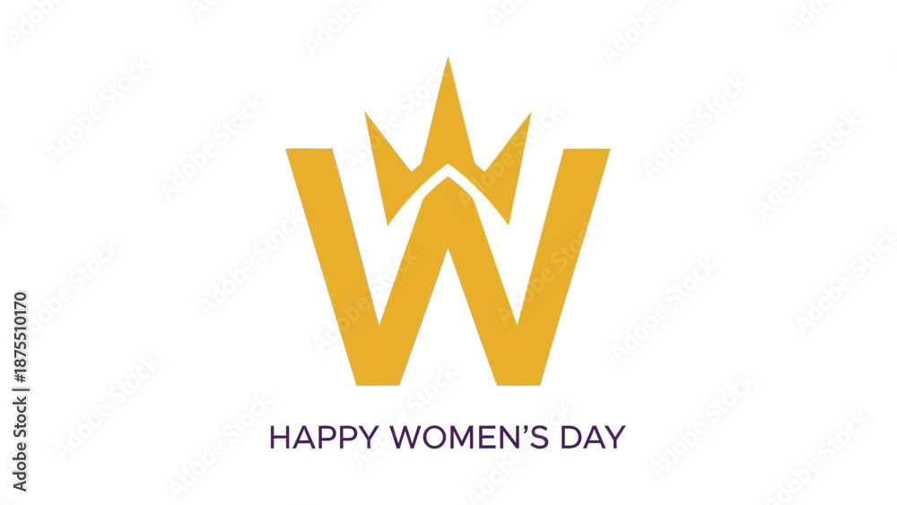 Obraz premium Golden crown w logo for happy women's day celebration with typography