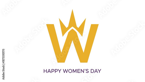 Golden crown w logo for happy women's day celebration with typography