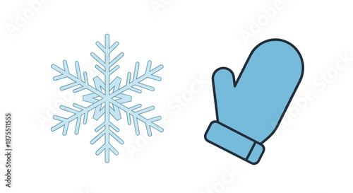 Winter accessories and snowflake on white background