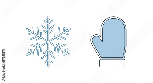 Winter weather icons with snowflake and mittens