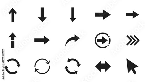 Collection of various black arrows and direction symbols
