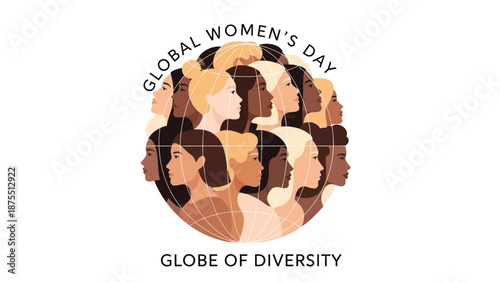 Global women's day globe of diversity illustration celebrating unity and equality