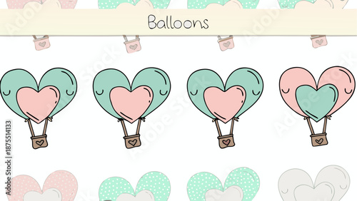 Whimsical heart shaped balloons in pastel colors for Valentine's Day
