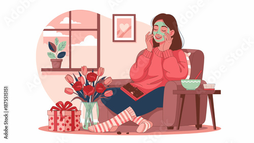 Woman Enjoying Relaxing Face Mask Treatment at Home for Self-Care