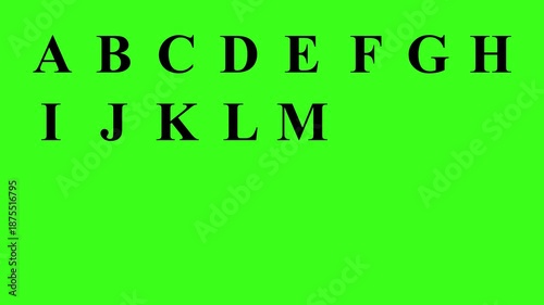 Animated white color later English alphabet on green screen,
