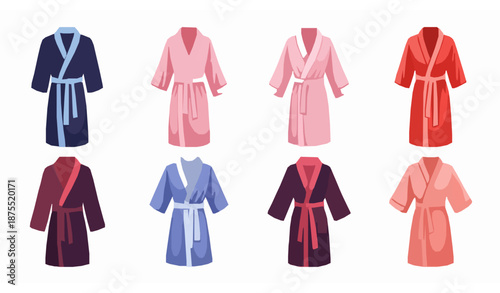 Cartoon dressing gown vector icon collection of men bathrobes and satin robes