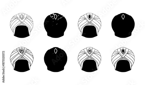 Minimal Arabic turban icon set cartoon vector of traditional oriental headwear accessories