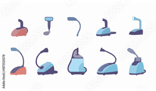Cartoon steamer icon set with household garment steamers for web and app design