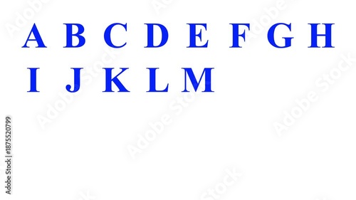 Animated blue color later English alphabet on white background.