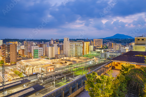 Quadro em tela Oita, Japan Downtown at Twilight