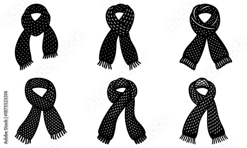 Five Black Scarves with White Dots on White Background scarf winter