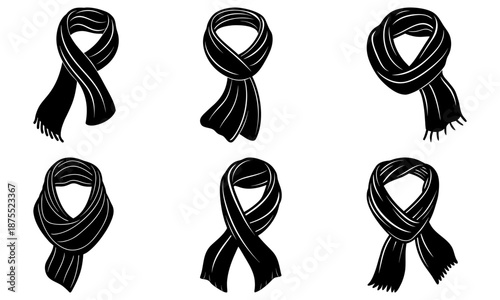 Five Different Scarf Knot Styles in Black and White Line scarf styles scarf tying