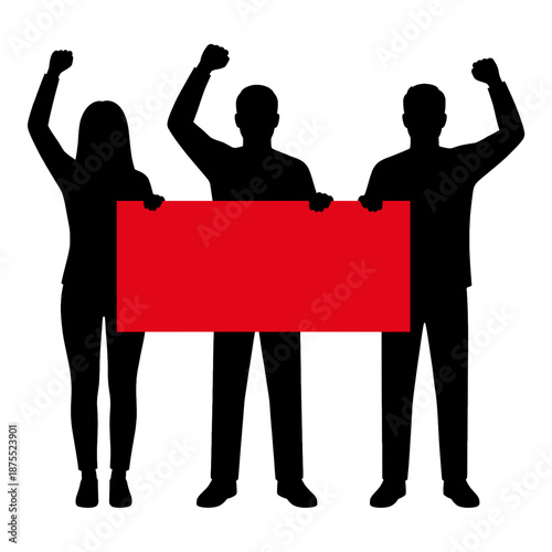 Protest against issue with raised fists and sign 