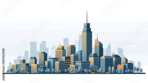 Modern Cityscape Illustration with Skyscrapers and Urban Buildings.