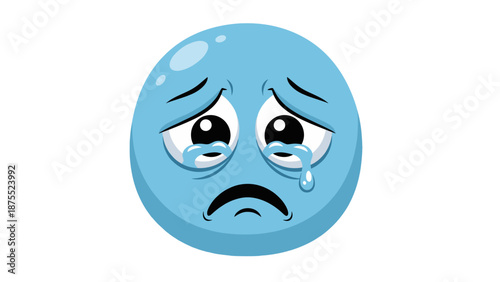 An expressive emoji that shows sadness through teary eyes, a downturned mouth, and a blue hue