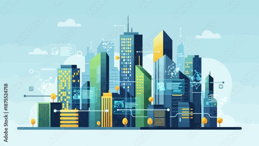 Obraz premium Modern Smart City Skyline with Digital Connections.