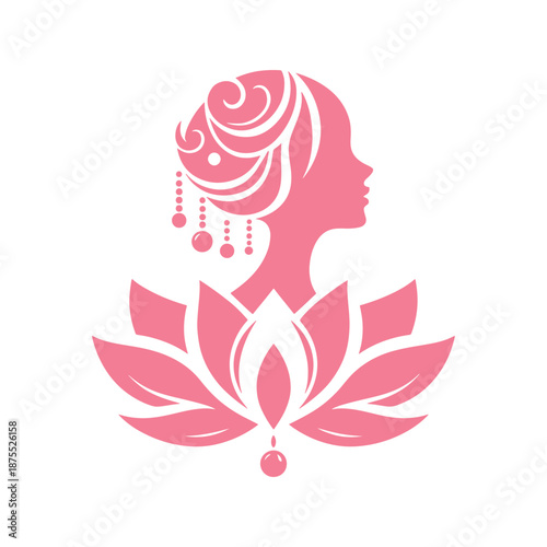 Serene woman in meditation pose with lotus flower
