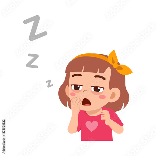 Young Asian girl yawning feeling sleepy and tired with Z letter signs in a cute cartoon illustration