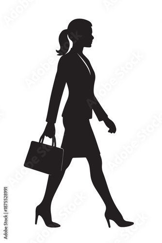 Professional businesswoman walking with briefcase in hand confident stride illustration