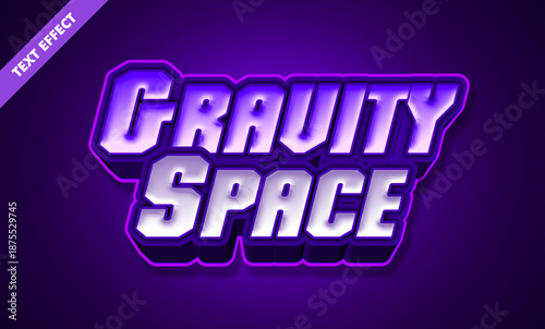 Gravity space 3d editable futuristic sci-fi text effect, purple neon text style for game logo