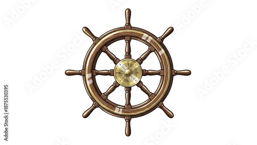 Vintage Ship Wheel with Golden Jewel Centerpiece Illustration