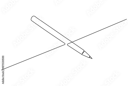 A minimalist continuous line drawing of a ballpoint pen. This clean and modern vector illustration is perfect for business, education, and stationery design concepts on a white background.