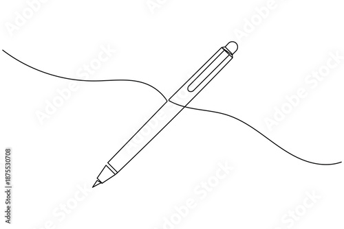 A minimalist continuous line drawing of a ballpoint pen. This clean and modern vector illustration is perfect for business, education, and stationery design concepts on a white background.