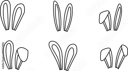Collection of Outline Bunny Ears on White Background